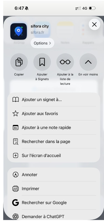 Étape 4 - Option sur l'écran d'accueil